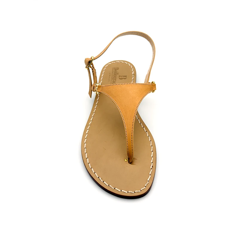 sandali classici - triangolo Camoscio Cammello frontale-sandalibellogrtodgrado