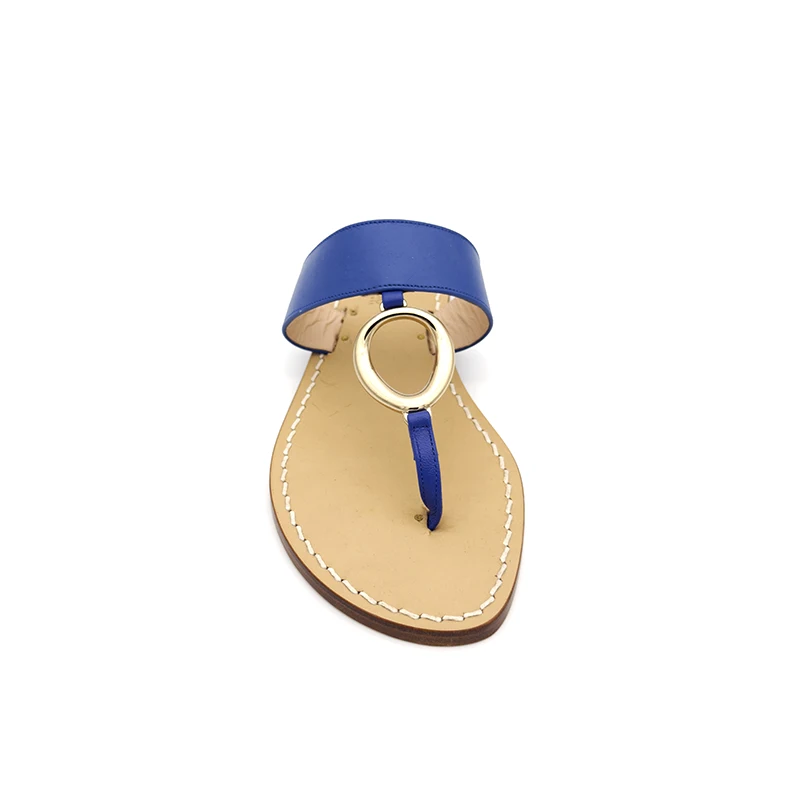 Ciabattina Anello Pelle Blu Royal frontale sandalibellogrado amalfi