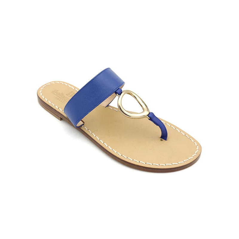 Ciabattina Anello Pelle Blu Royal laterale sandalibellogrado amalfi