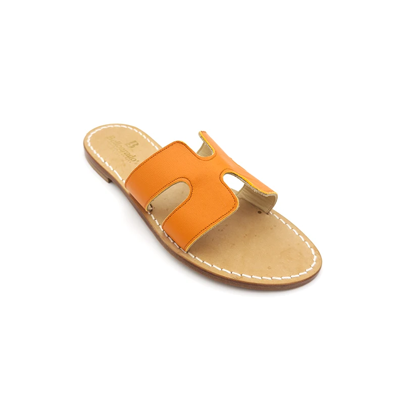 Ciabattina Ermes Pelle Arancio laterale sandalibellogrado amalfi