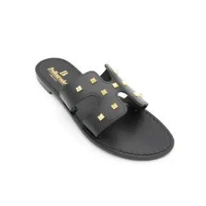 Ciabattina Ermes Pelle Nero borchie laterale sandalibellogrado amalfi