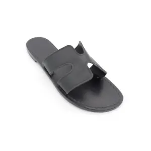 Ciabattina Ermes Pelle Nero laterale Ciabattina Ermes Pelle Nero borchie laterale sandalibellogrado amalfi