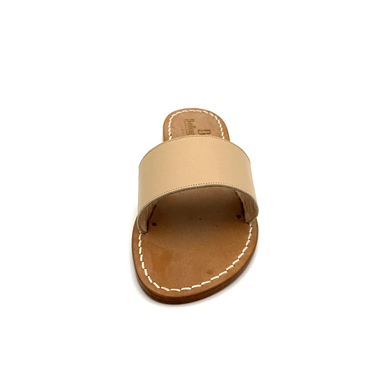 Ciabattina Fascione Pelle Beige frontale sandalibellogrado amalfi