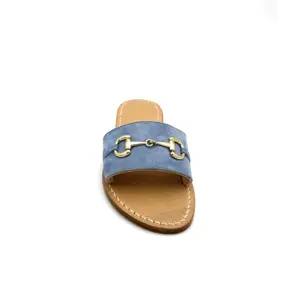 Ciabattina Fibbia-Morsetto Camoscio Blue-jeans frontale sandali bellogrado amalfi