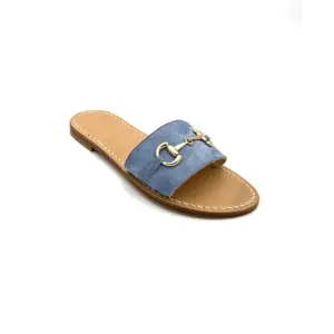 Ciabattina Fibbia-Morsetto Camoscio Blue-jeans laterale sandali bellogrado amalfi