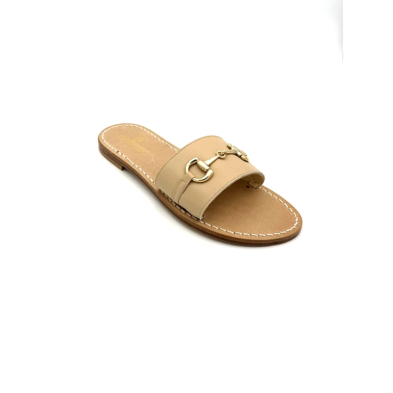 Ciabattina Fibbia-Morsetto pelle beige laterale sandali bellogrado amalfi