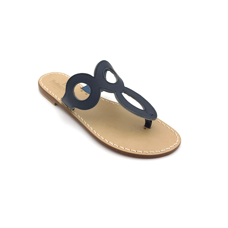 Ciabattina anni 70 Pelle Blu Navy laterale sandalibellogrado amalfi
