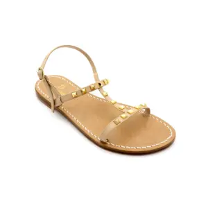 sandali doppia fascia - caprese - pelle beige borchie laterale - sandalibellogrado