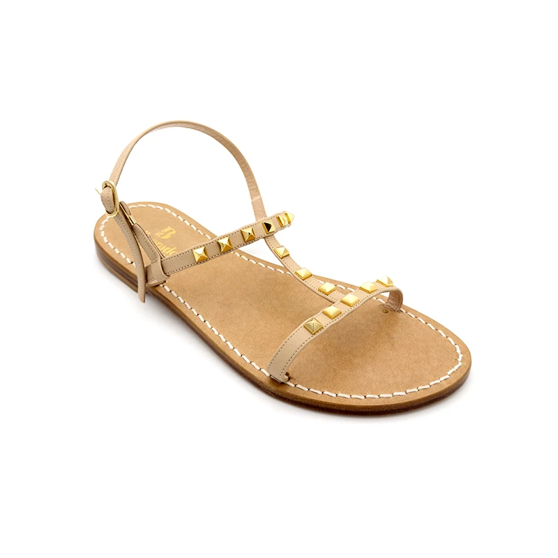 sandali doppia fascia - caprese - pelle beige borchie laterale - sandalibellogrado