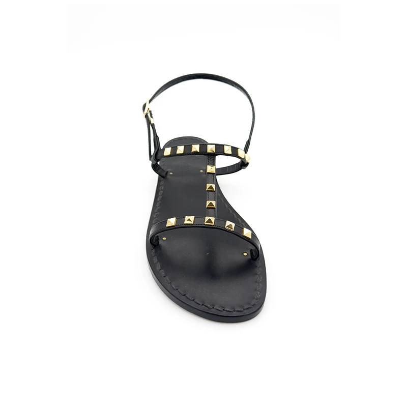 sandali doppia fascia - caprese -pelle nero borchie frontale- sandalibellogrado