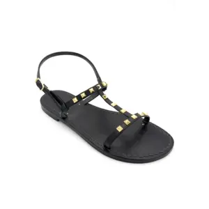 sandali doppia fascia - caprese -pelle nero borchie laterale- sandalibellogrado